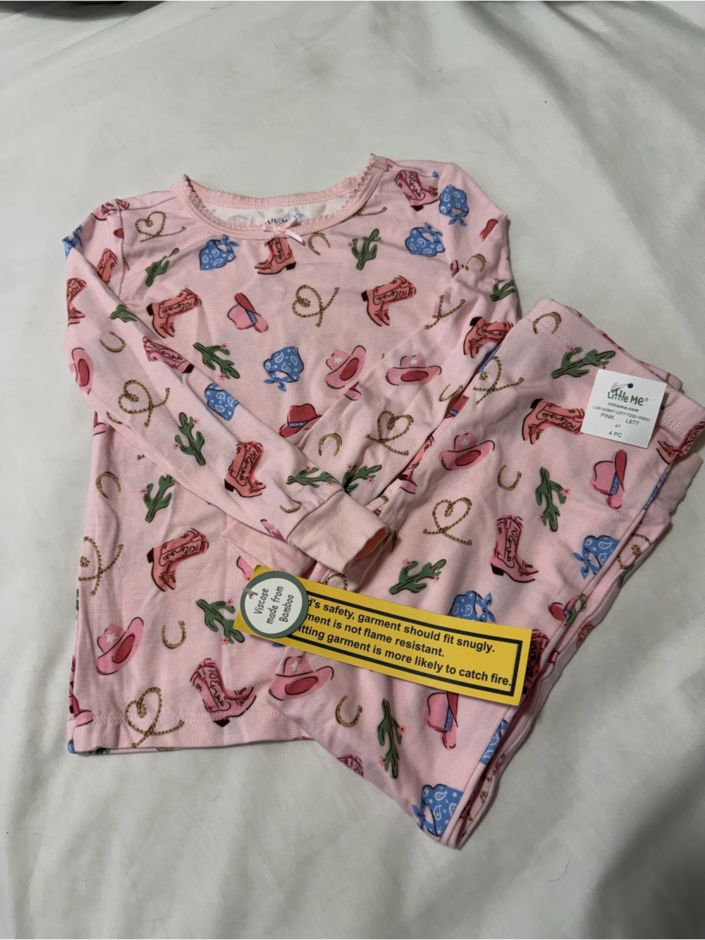 Little Me Pink NWT Pink Cowgirl & Blue Paisley Kids Pajamas 2 Sets Sz 4T Bamboo